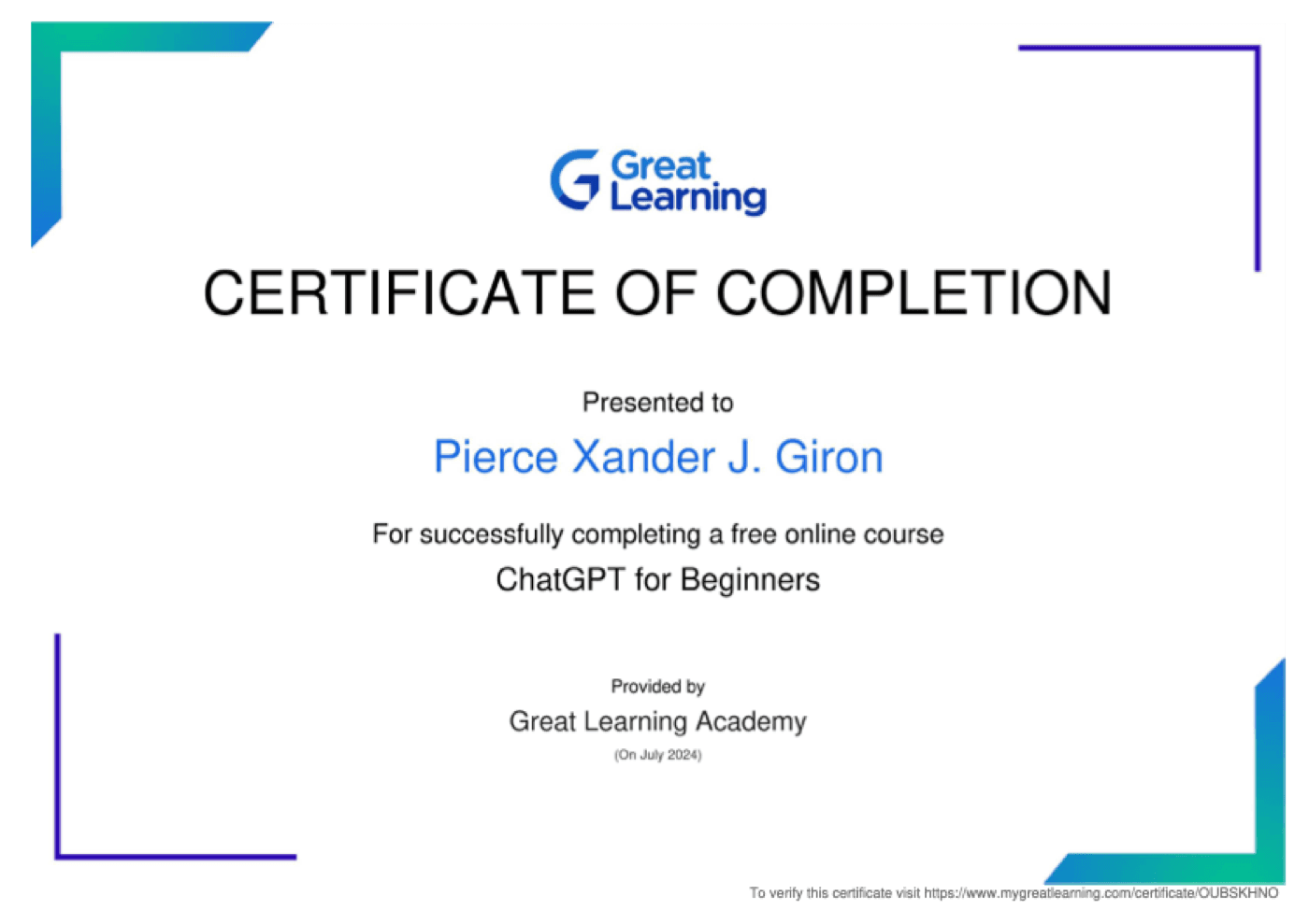 Basic ChatGPT certificate