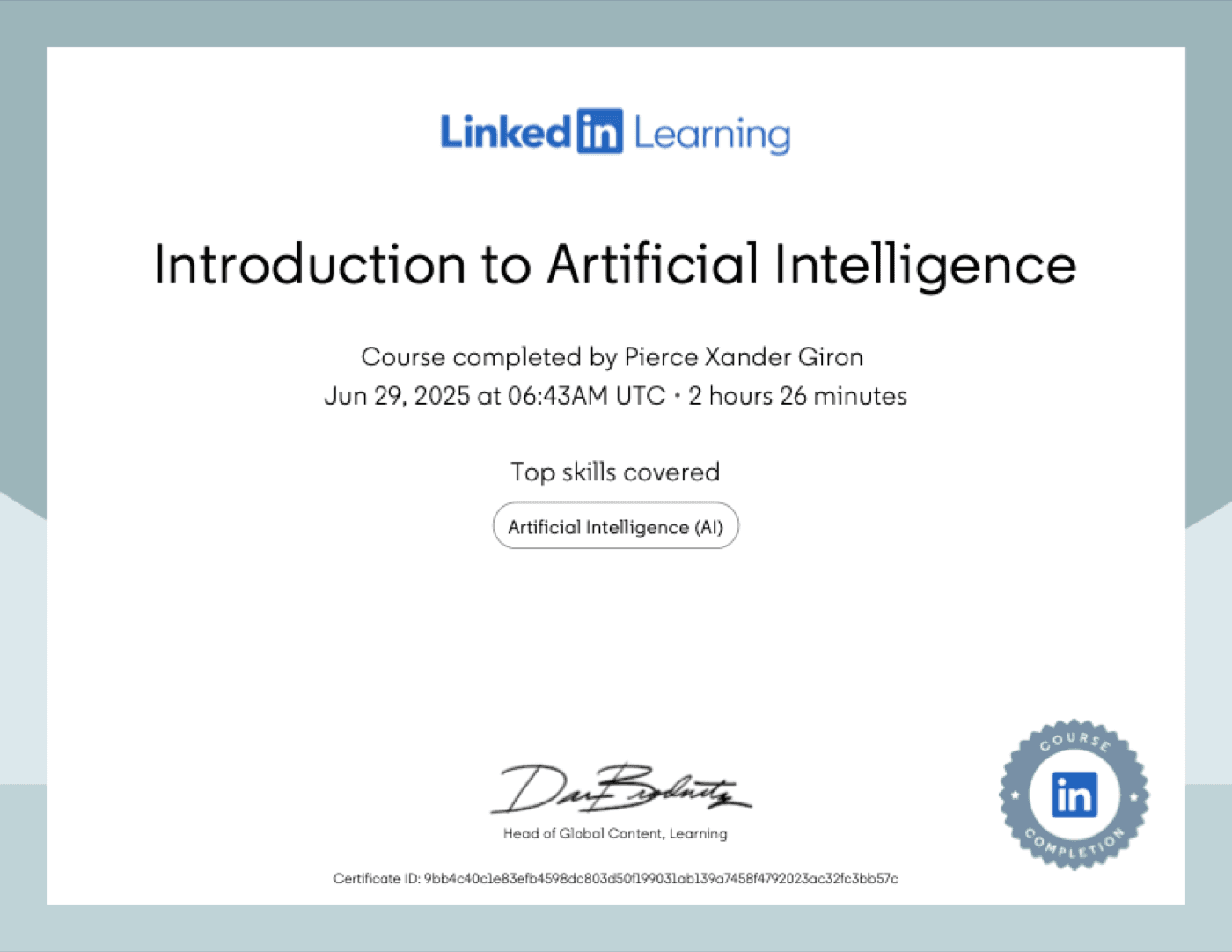 Intro to AI certificate