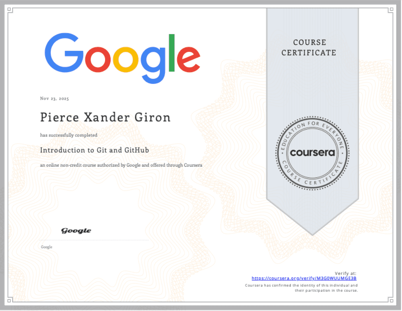 Coursera GitHub certificate