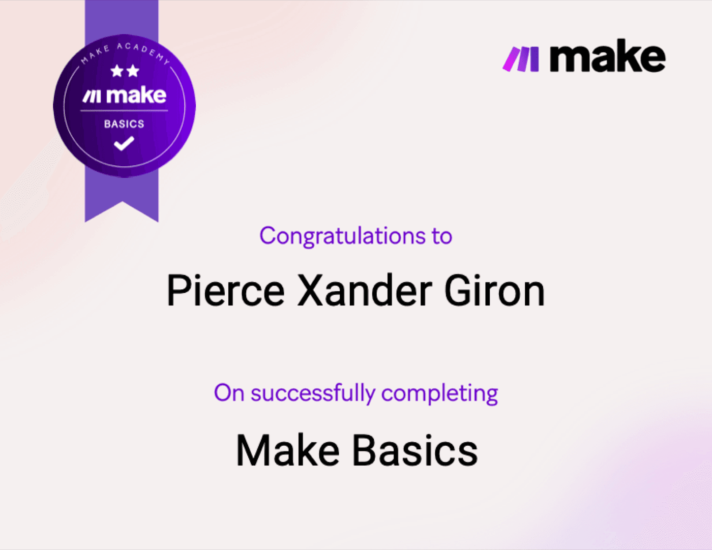 Make Basics certificate