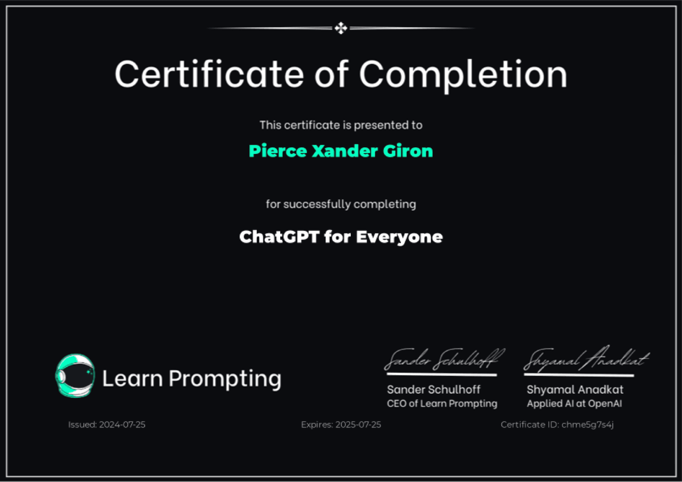 ChatGPT Certificate certificate